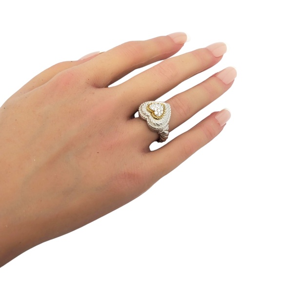 Judith Ripka Sterling Silver and Gold Tone CZ Pave Heart Ring Size 7 #21041 - Picture 9 of 10